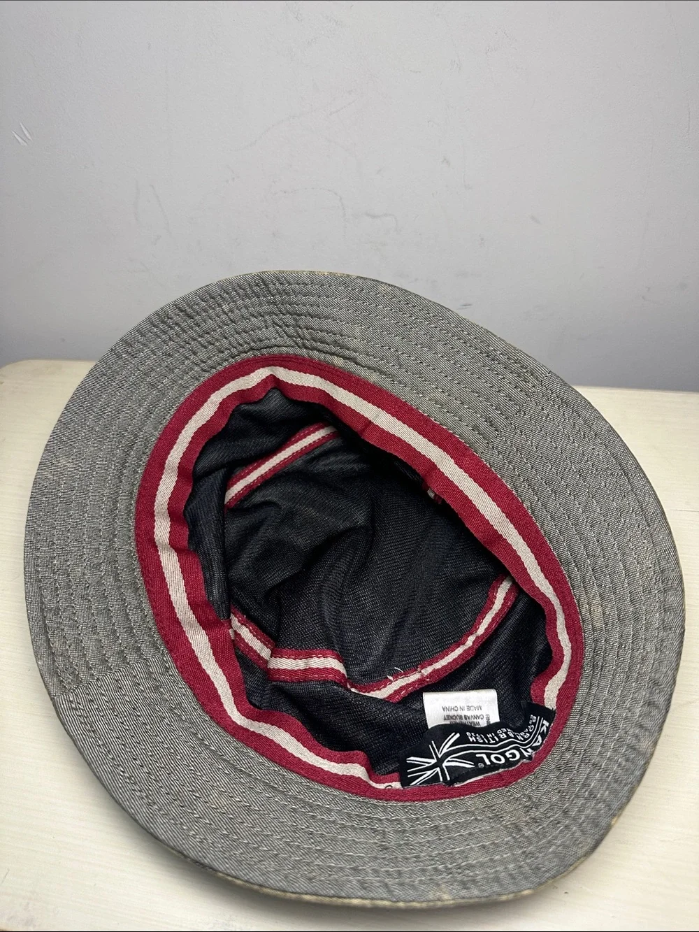 Kangol weathered canvas Yellow and Gray all over print Bucket Hat